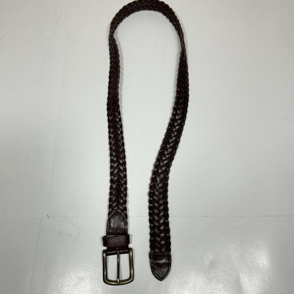 Vtg 2000D Women Braided Genuine Leather Belt Brown Brass Buckle Sz S - Picture 3 of 9